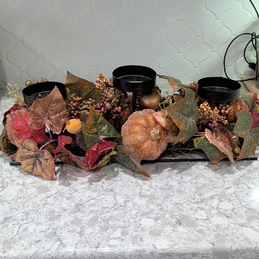 Hobby Lobby Autumn Candle Holder with Red and Orange Accents